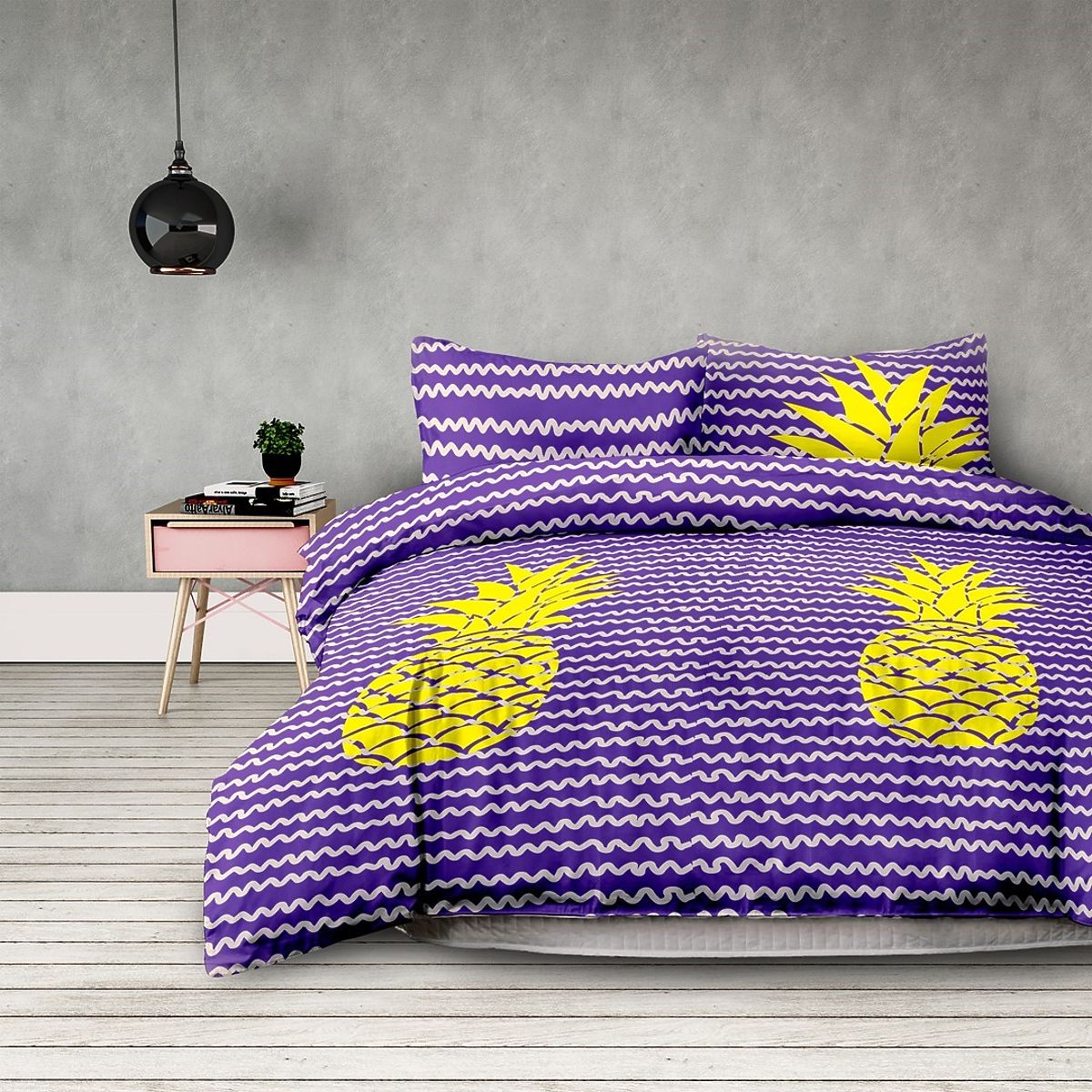 Biancheria da letto BASIC - AMELIAHOME colore viola motivo stampato stile moderno 155x220*2+80x80