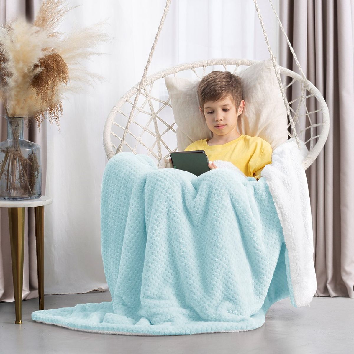 Coperta SHLEEPY colore azzurro chiaro motivo jacquard stile classico 70x150