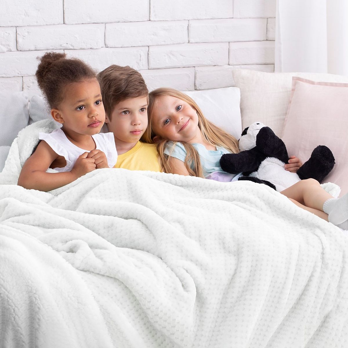 Coperta SHLEEPY colore bianco con motivo jacquard stile classico 130x180
