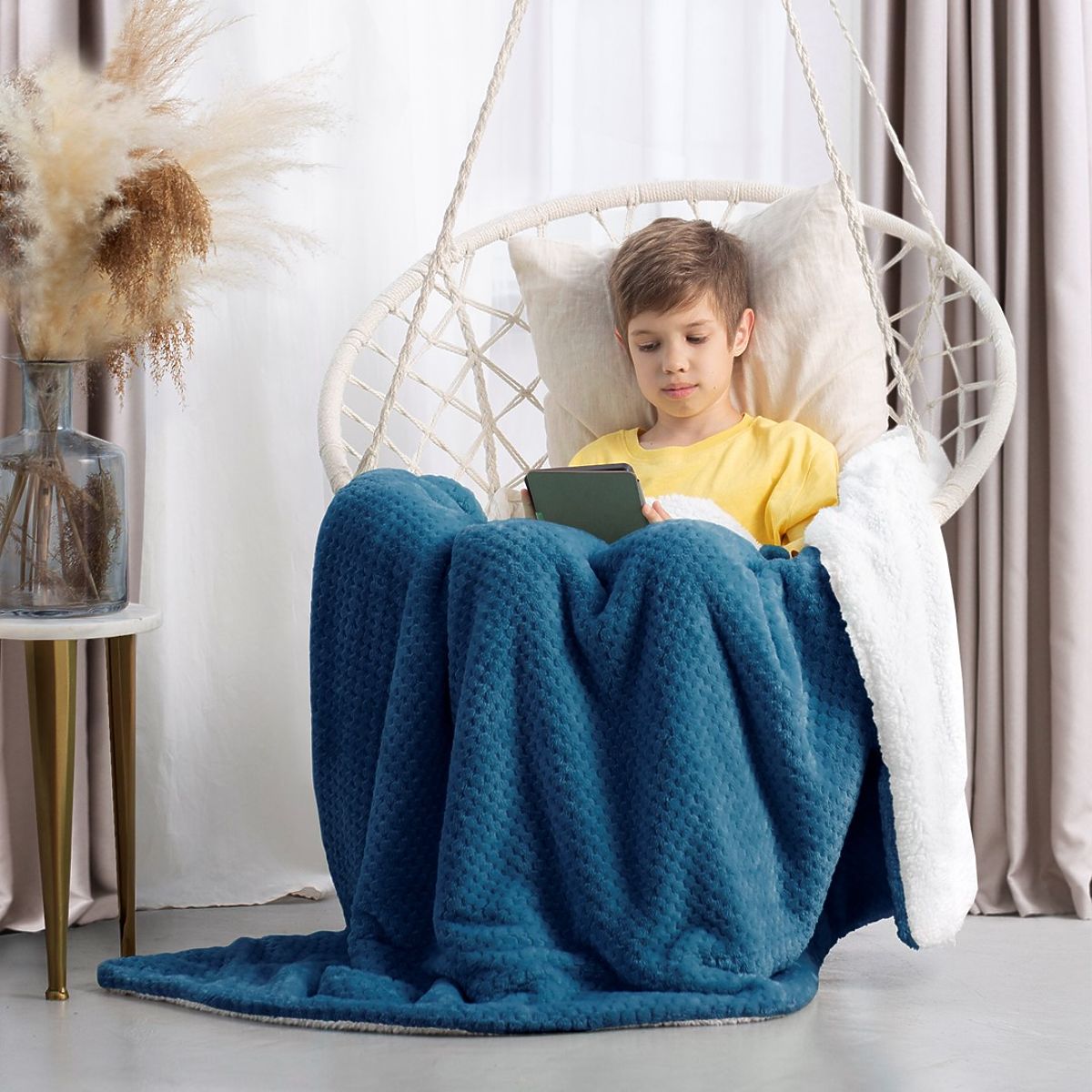 Coperta SHLEEPY colore indaco jacquard stile classico 130x180
