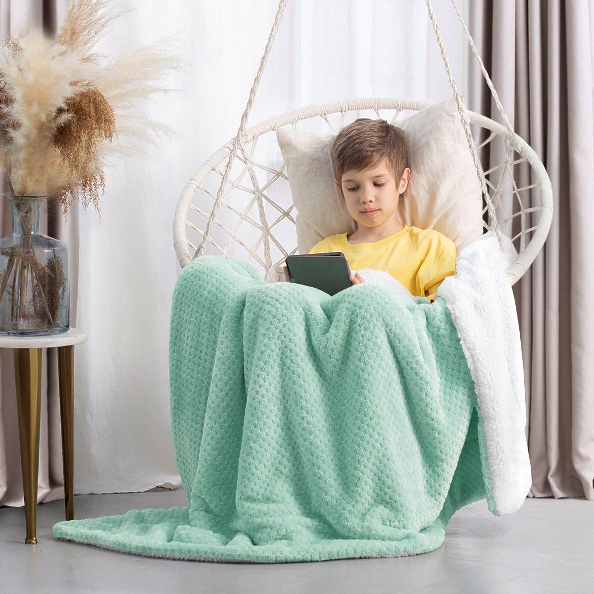 Coperta SHLEEPY colore menta jacquard classico stile 130x180