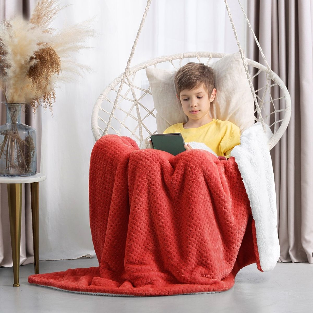 Coperta SHLEEPY colore rosso jacquard goffrato stile classico 130x180