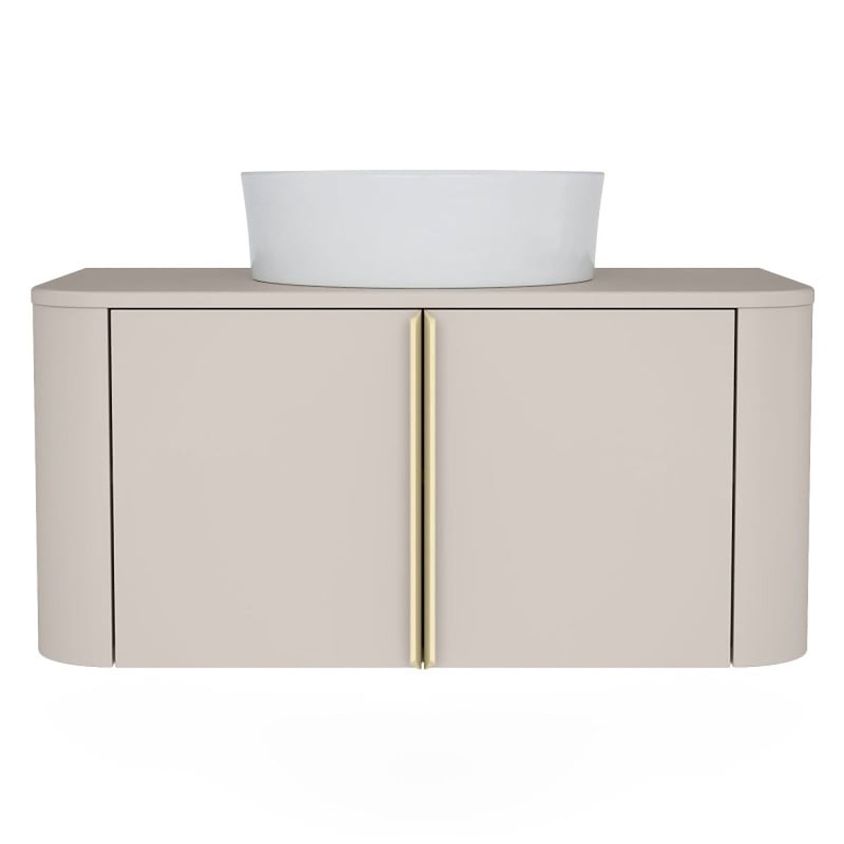 Mobiletto sotto lavabo da appoggio Bassa 80 cm, color cashmere, maniglie dorate, arrotondato