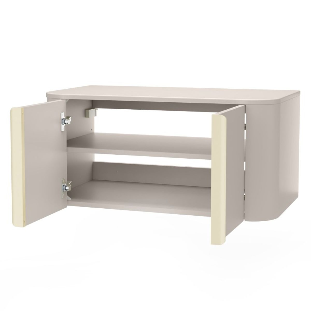 Mobiletto sotto lavabo da appoggio Bassa 80 cm, color cashmere, maniglie dorate, arrotondato