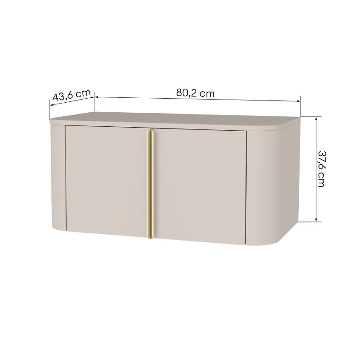 Mobiletto sotto lavabo da appoggio Bassa 80 cm, color cashmere, maniglie dorate, arrotondato