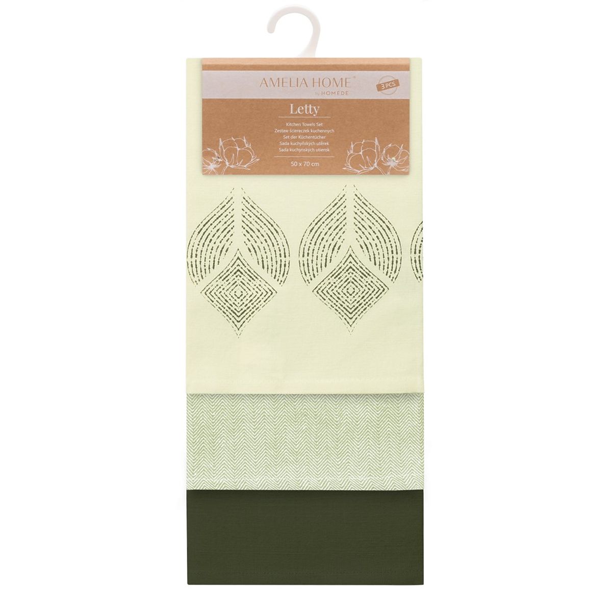 Strofinaccio da cucina LETTY colore verde bottiglia motivo stampato moderno 50x70 ameliahome