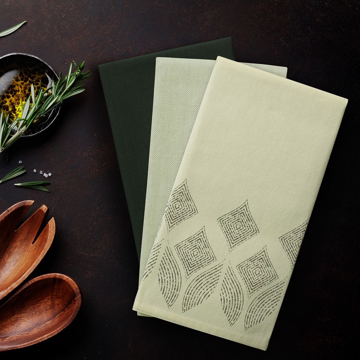 Strofinaccio da cucina LETTY colore verde bottiglia motivo stampato moderno 50x70 ameliahome