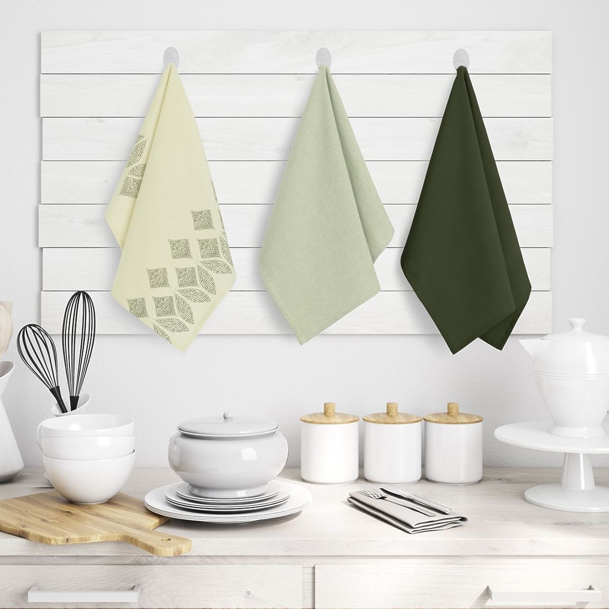 Strofinaccio da cucina LETTY colore verde bottiglia motivo stampato moderno 50x70 ameliahome