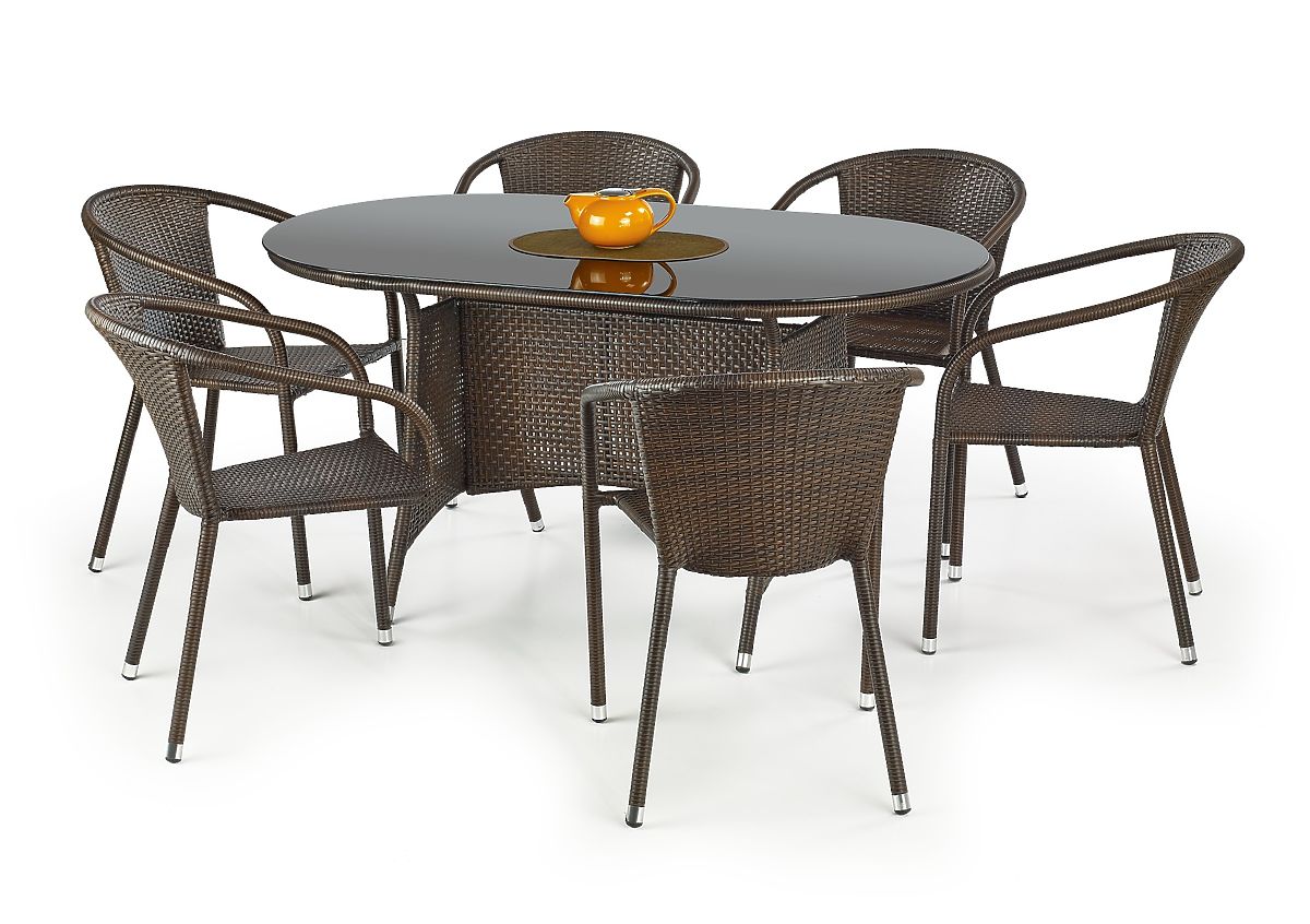 Tavolo da giardino MASTER, colore: vetro - nero, rattan - marrone scuro (2p=1pz)