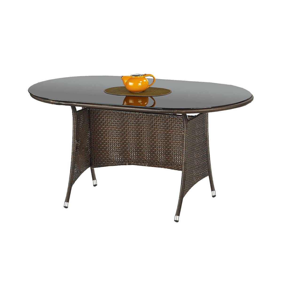 Tavolo da giardino MASTER, colore: vetro - nero, rattan - marrone scuro (2p=1pz)