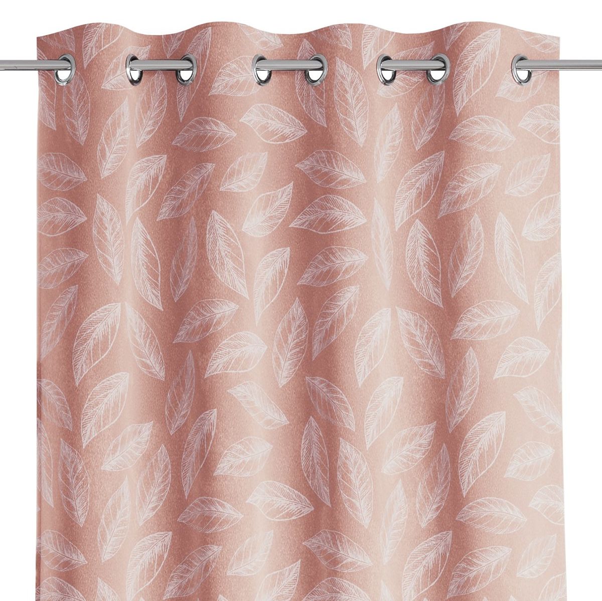 Tenda CALM colore rosa cipria motivo vegetale stampato stile classico occhielli metallici argentati