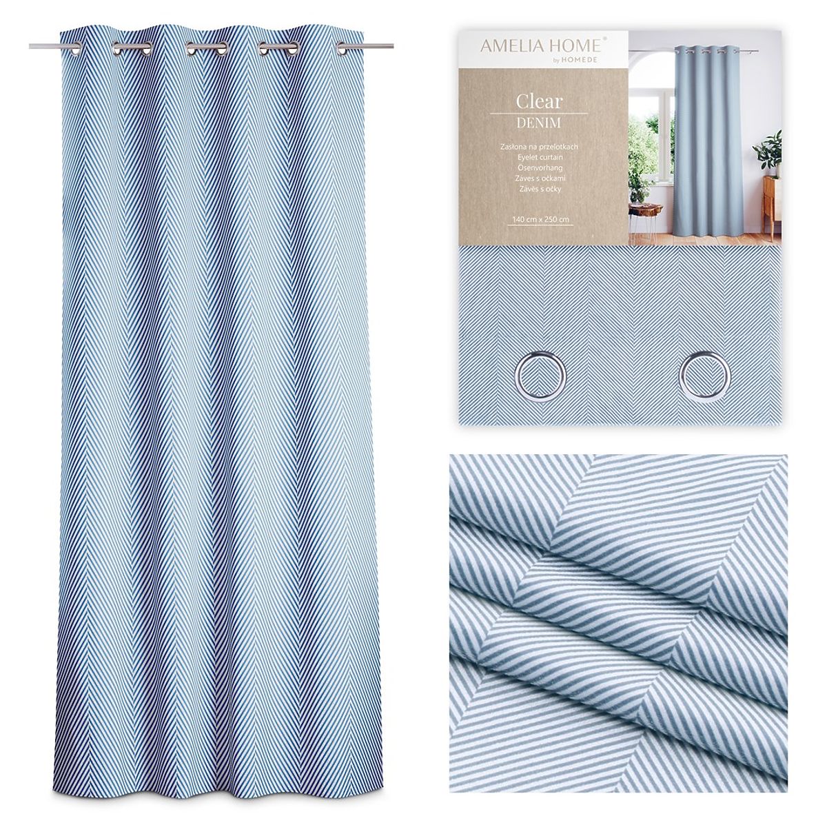 Tenda CLEAR colore blu scuro motivo stampato stile boho classico occhielli metallici argentati