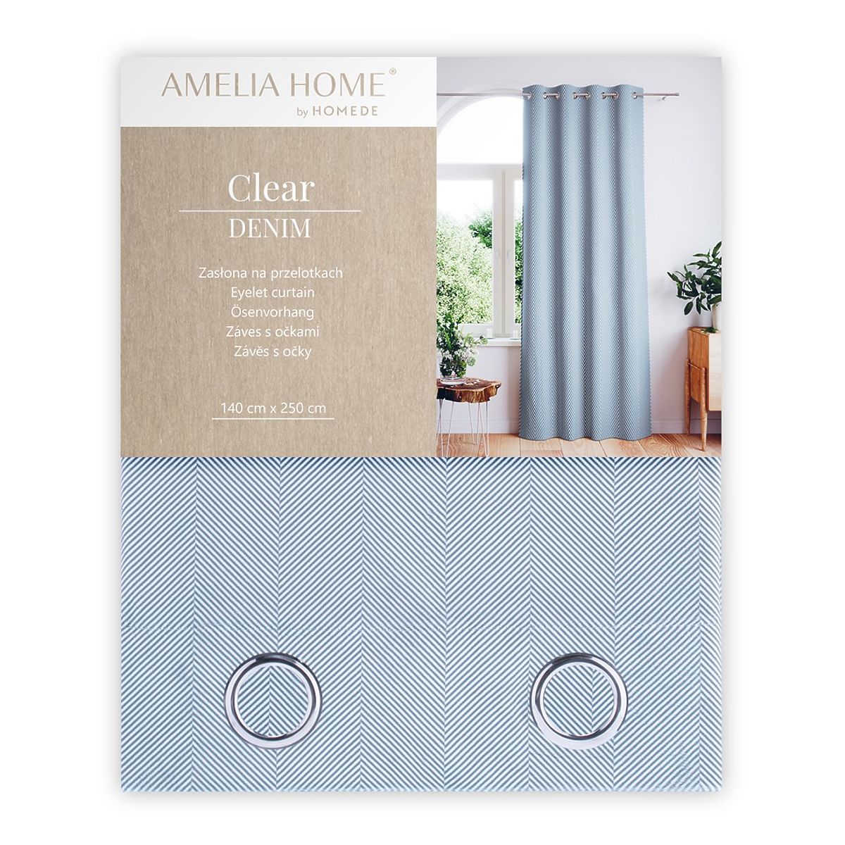 Tenda CLEAR colore blu scuro motivo stampato stile boho classico occhielli metallici argentati