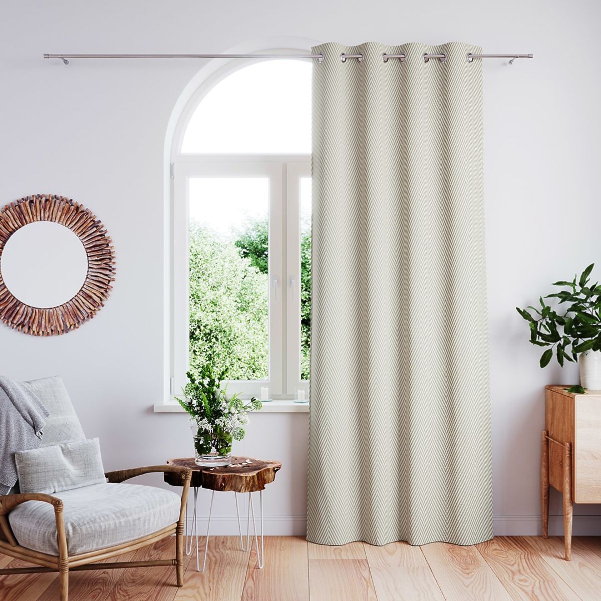 Tenda CLEAR colore cappuccino motivo stampato stile boho classico occhielli metallici argentati