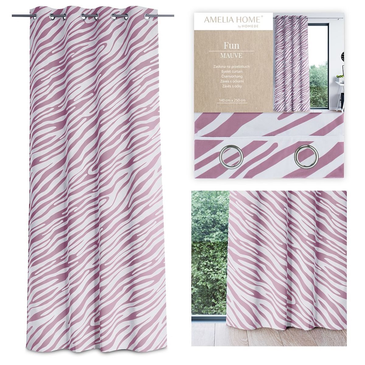 Tenda FUN colore rosa con stampa a motivo animale stile tropicale occhielli metallici argentati