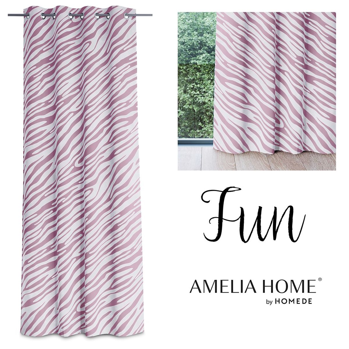 Tenda FUN colore rosa con stampa a motivo animale stile tropicale occhielli metallici argentati
