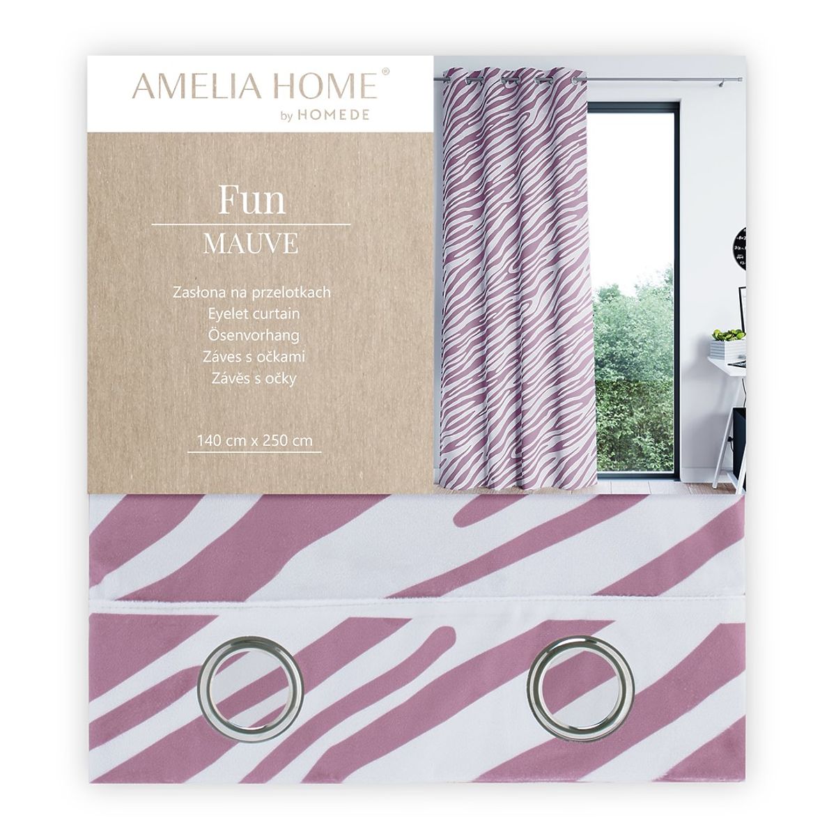 Tenda FUN colore rosa con stampa a motivo animale stile tropicale occhielli metallici argentati