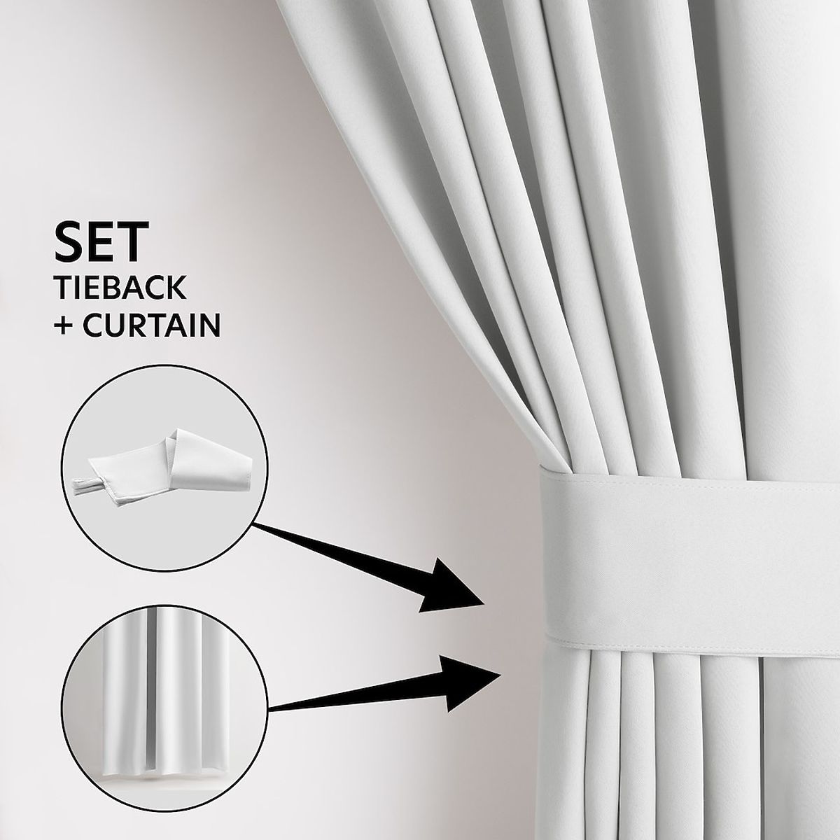 Tenda RESTILO BLACKOUT colore bianco, fascetta per fissaggio, stile classico, occhielli argento, mat