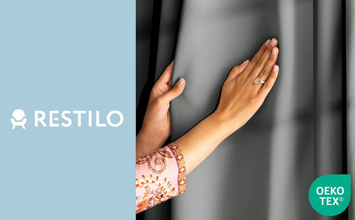 Tenda RESTILO BLACKOUT colore grigio, sciarpa, stile classico, occhielli argento, materiale blackout