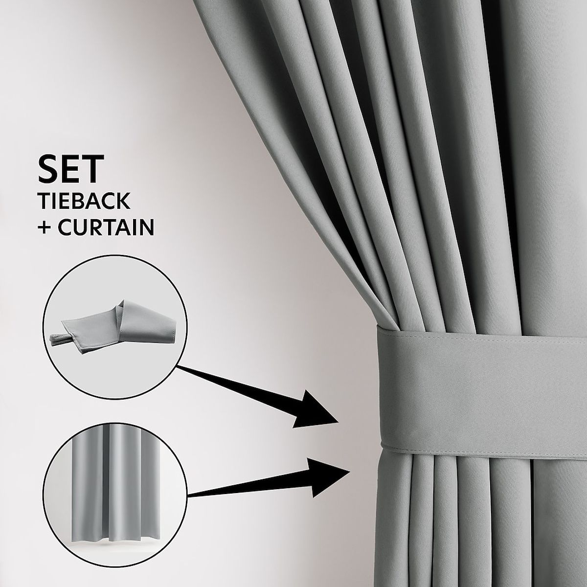 Tenda RESTILO BLACKOUT colore grigio, sciarpa, stile classico, occhielli argento, materiale blackout