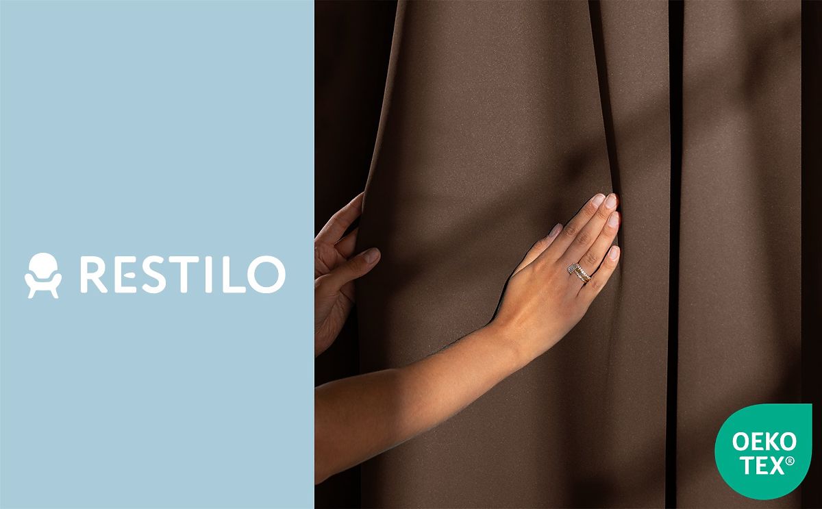 Tenda RESTILO BLACKOUT colore marrone, fascetta per legatura, stile classico, occhielli argento, mat