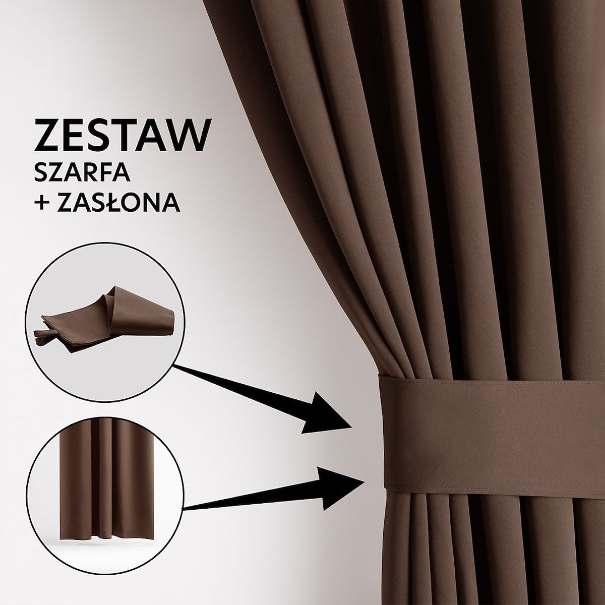 Tenda RESTILO BLACKOUT colore marrone, fascetta per legatura, stile classico, occhielli argento, mat