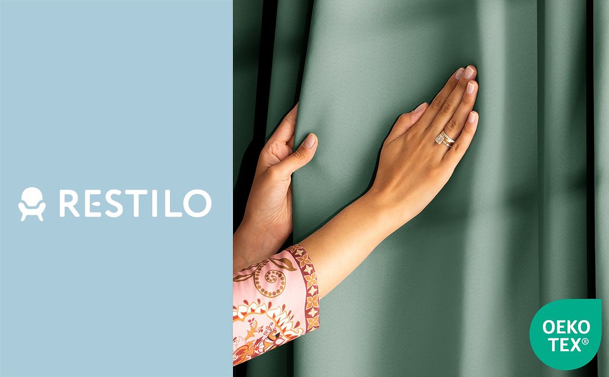Tenda RESTILO BLACKOUT colore menta, passante, stile classico, occhielli argento, materiale bl