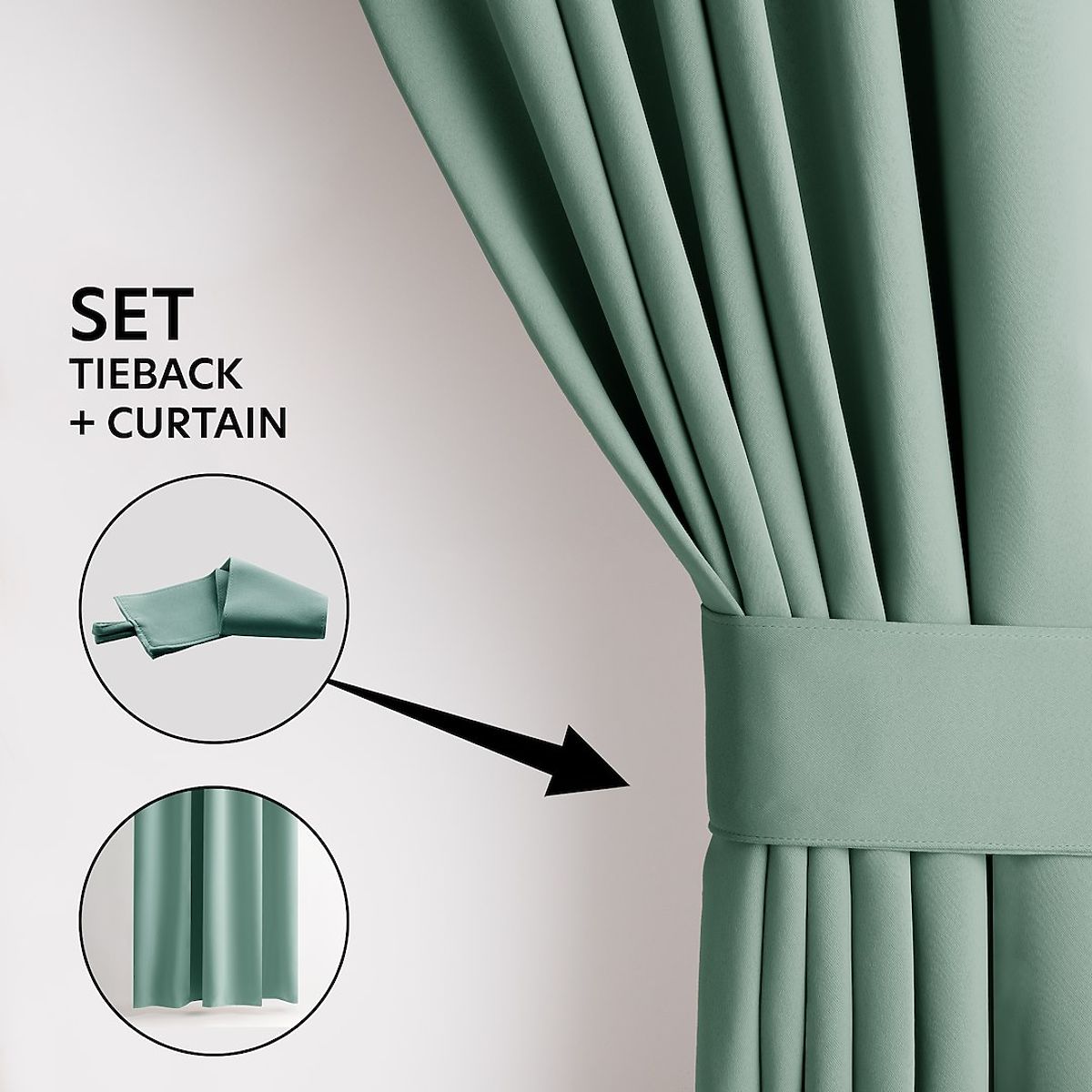 Tenda RESTILO BLACKOUT colore menta, passante, stile classico, occhielli argento, materiale bl