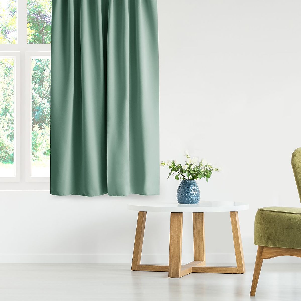 Tenda RESTILO BLACKOUT colore menta, passante, stile classico, occhielli argento, materiale bl