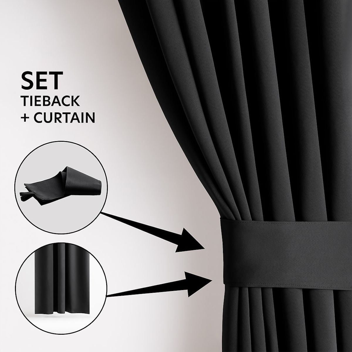 Tenda RESTILO BLACKOUT colore nero, fascetta per fissaggio, stile classico, occhielli argentati, mat