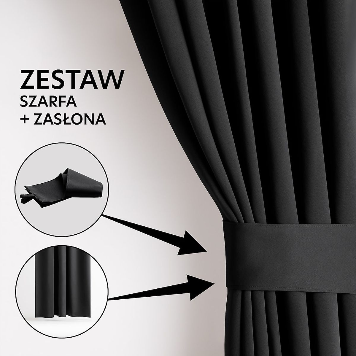 Tenda RESTILO BLACKOUT colore nero, fascetta per raccogliere, stile classico, occhielli argento, mat