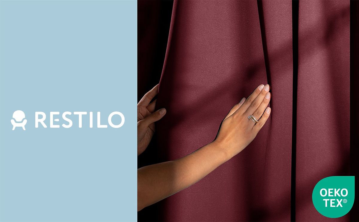 Tenda RESTILO BLACKOUT colore rosso, fascia regolabile, stile classico, occhielli argento, materiale