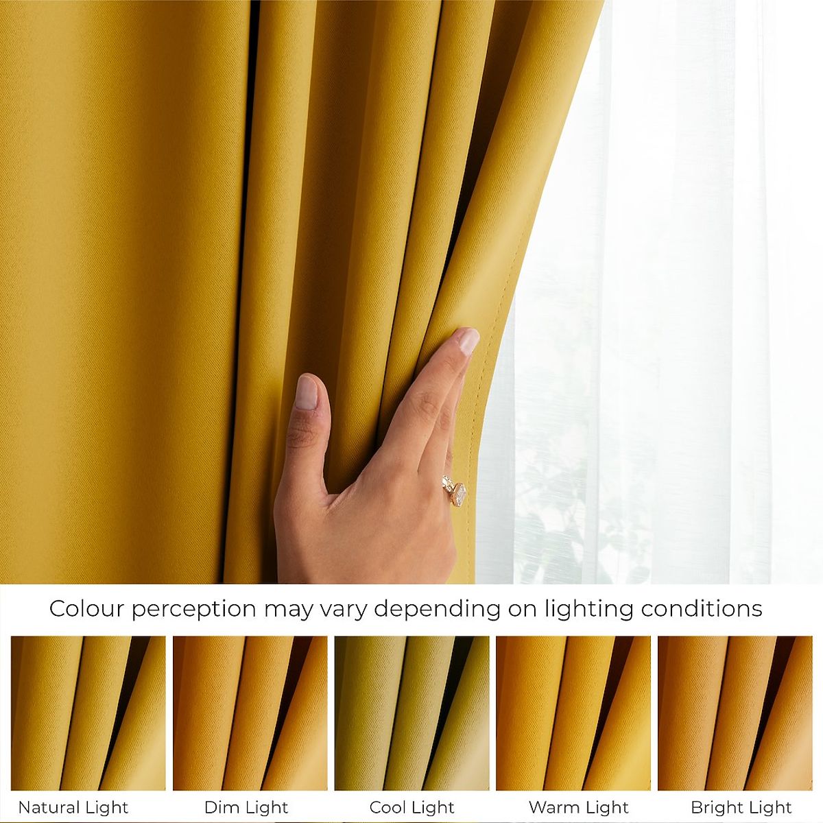 Tenda RESTILO BLACKOUT colore senape, stile classico, anelli argentati, materiale