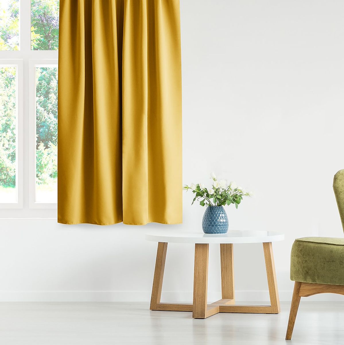 Tenda RESTILO BLACKOUT colore senape, stile classico, anelli argentati, materiale