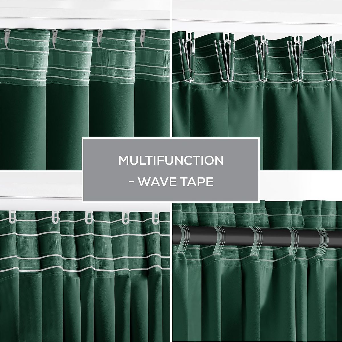 Tenda RESTILO BLACKOUT colore verde bottiglia, stile classico, nastro multifunzionale, materiale bla