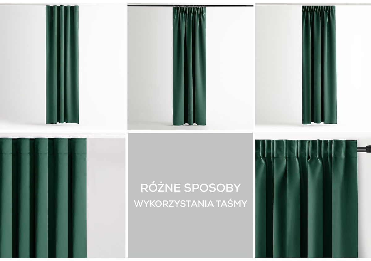 Tenda RESTILO BLACKOUT colore verde bottiglia, stile classico, nastro multifunzionale, materiale bla