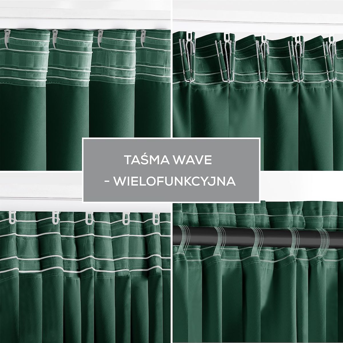 Tenda RESTILO BLACKOUT colore verde bottiglia, stile classico, nastro multifunzionale, materiale bla