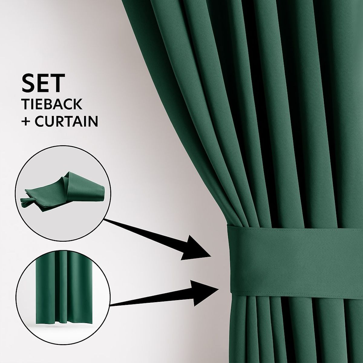 Tenda RESTILO BLACKOUT colore verde bottiglia, stile classico, nastro multifunzionale, materiale bla