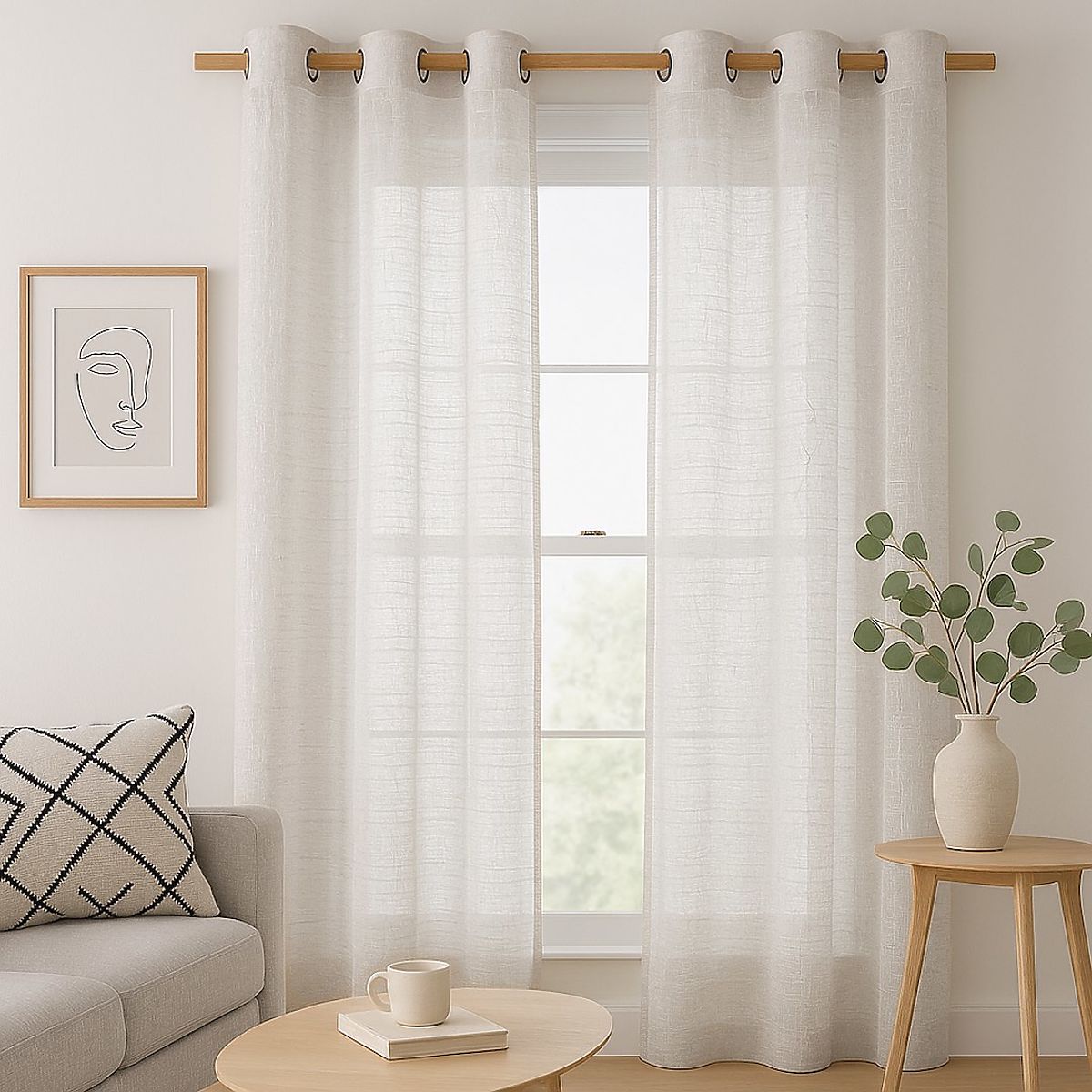 Tenda RESTILO DRIMAR colore beige stile moderno occhielli argento materiale lino, microfibra 140x250