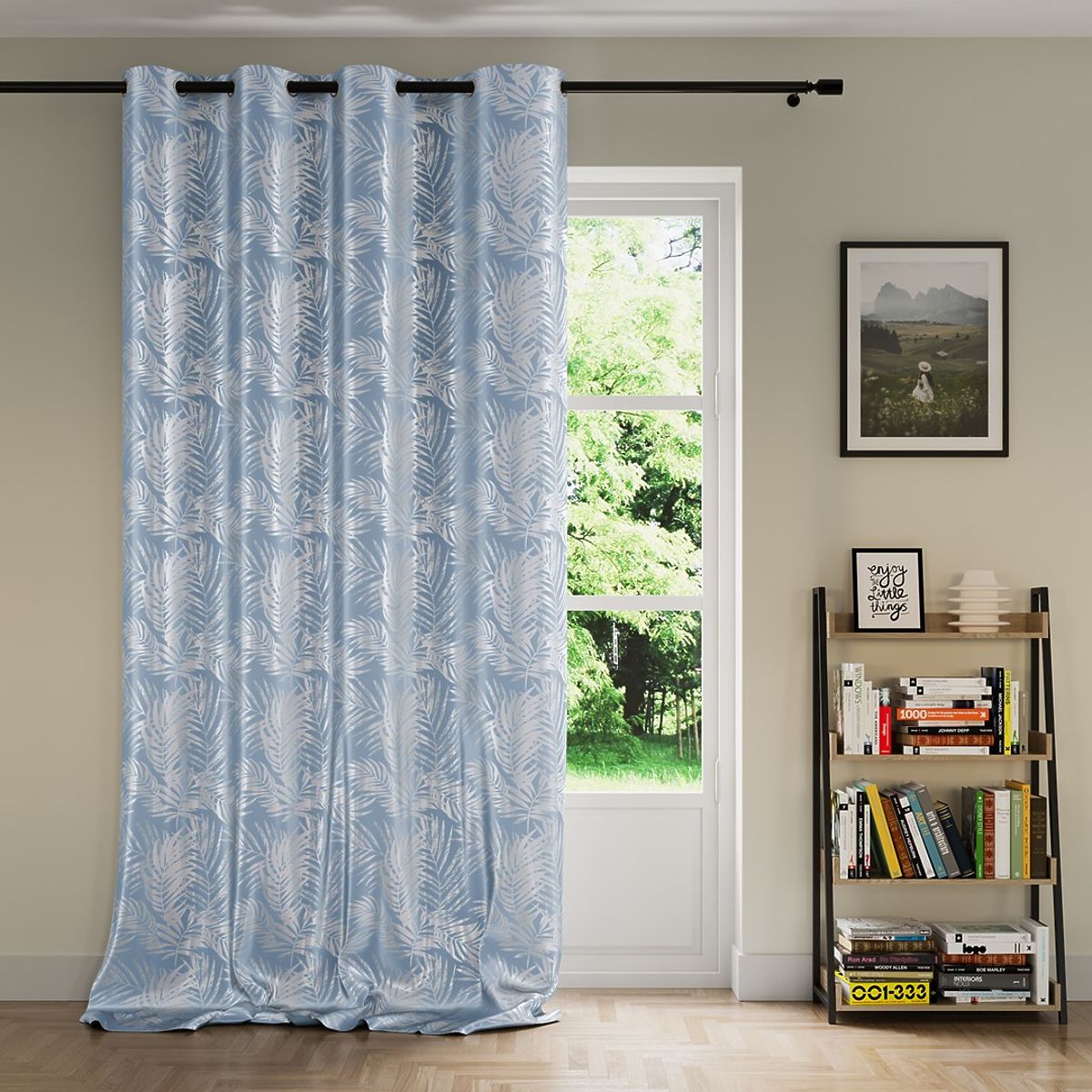 Tenda SILVERLEAVES colore azzurro stile glamour occhielli argento velluto 140x245 AmeliaH