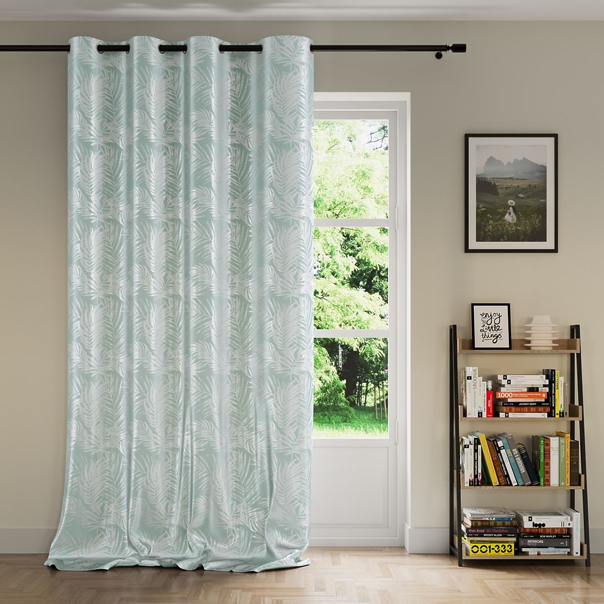 Tenda SILVERLEAVES colore menta stile stampato glamour occhielli argento velluto 140x245 AmeliaHom