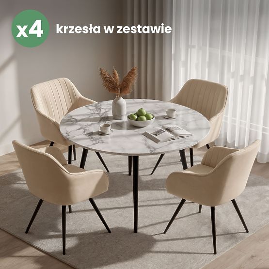 4x Sedia Girevole in Velluto con Cuciture Beige TURNO Gambe Nere