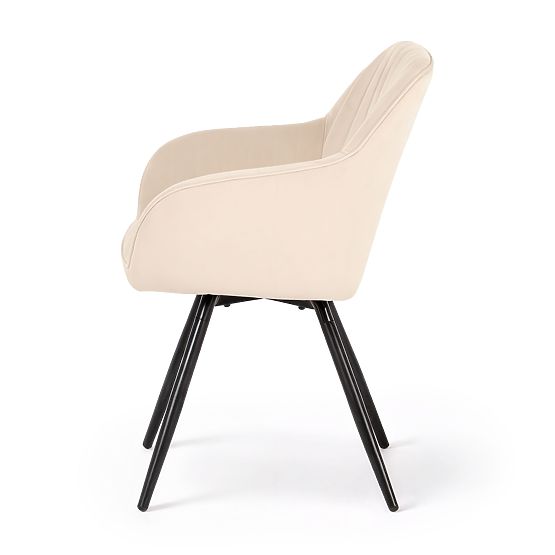 4x Sedia Girevole in Velluto con Cuciture Beige TURNO Gambe Nere