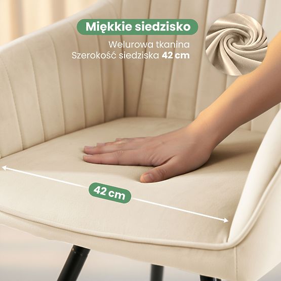 4x Sedia Girevole in Velluto con Cuciture Beige TURNO Gambe Nere