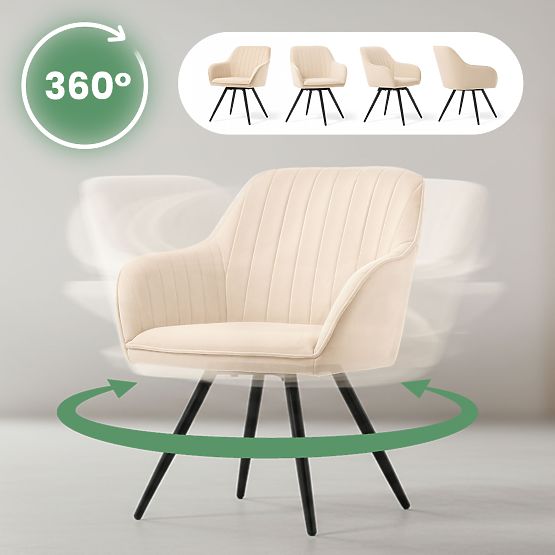 4x Sedia Girevole in Velluto con Cuciture Beige TURNO Gambe Nere
