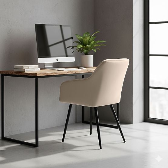 4x Sedia imbottita con cuciture quadrate Beige LUXANO Gambe nere