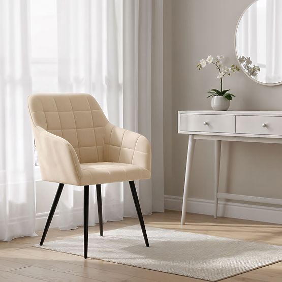 4x Sedia imbottita con cuciture quadrate Beige LUXANO Gambe nere