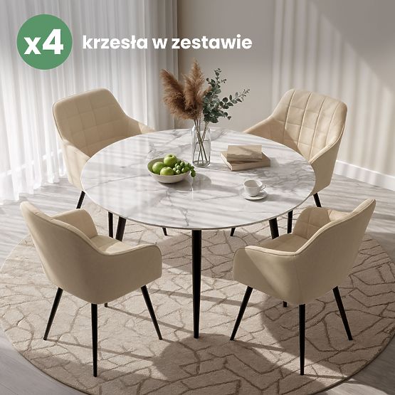4x Sedia imbottita con cuciture quadrate Beige LUXANO Gambe nere