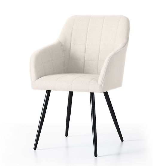 4x Sedia imbottita con cuciture quadrate Crema LUXANO Gambe nere tessuto Lumos