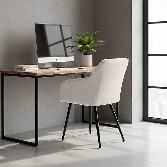 4x Sedia imbottita con cuciture quadrate Crema LUXANO Gambe nere tessuto Lumos